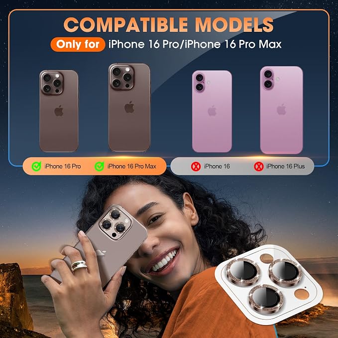 for iPhone 16 Pro/16 Pro Max Camera Lens Protector Glitter, Desert | Individual Metal, 9H Hardness, Scratch Resistant, Shockproof, Drop Protection, Case Friendly, Stylish Accessories - Image 5