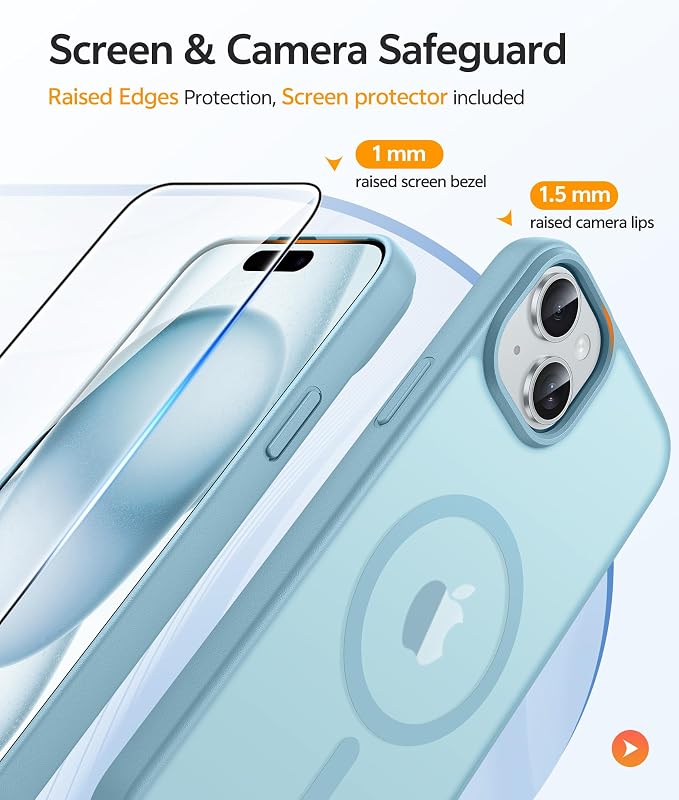 FNTCASE for iPhone 15/14/13 Case, Fit for Magsafe, Glass Screen Protector | Translucent Matte, Magnetic Phone Cases, 14FT Military Grade Drop Protection, Slim Shockproof Protective Cover, Teal - Image 4