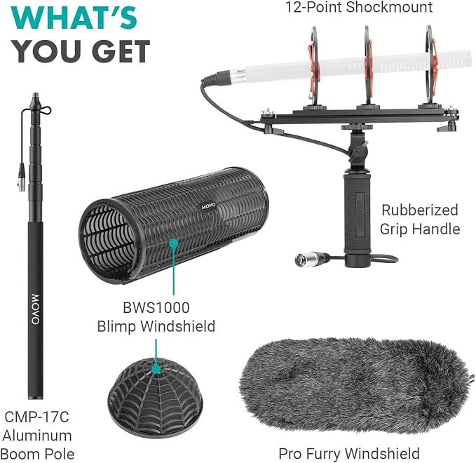 Movo Location Sound Production Bundle for Shotgun Microphones - Includes 9.8-foot CMP-17C Boom Pole with Integrated XLR Cable and Blimp Windshield/Vibration Protection System - Image 7