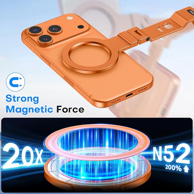 OMOTON TP03 [Ultra-Slim] 360° Rotating for MagSafe Tripod with Hook, Orange | Magnetic Phone Tripod for iPhone 17/16 Pro Max Air, Fold Cell Phone Stand with 1/4" Screw, Fits Vlog, Travel, Gym, Women Men - Image 9