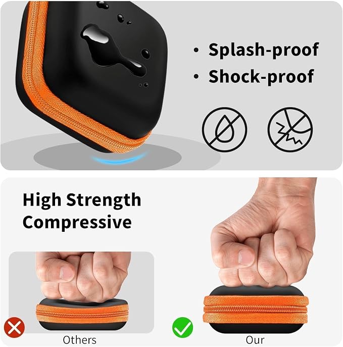 1 Pack Square Earbud Case Storage Bag with Carabiner, Orange | Portable EVA Carrying Case, For Wired/Wireless Headphones, SD Card Storage, Camera Chip - Image 3