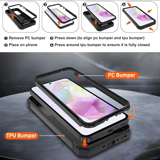 Gritup for Galaxy A35 5G Case Military-Grade Shockproof with Kickstand | with 2 PCS Screen Protector, Slide Camera Cover, Heavy Duty Outdoor Protection Funda para A 35 Phone Cover, Black - Image 3
