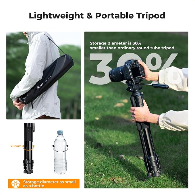 K&F CONCEPT 68" Camera Tripod Lightweight Portable DSLR Tripods | Camera Phone Video Recording Tripod Stand, Cellphone Clip for Smartphone Live Streaming Vlog. S254A3+BV01 - Image 3