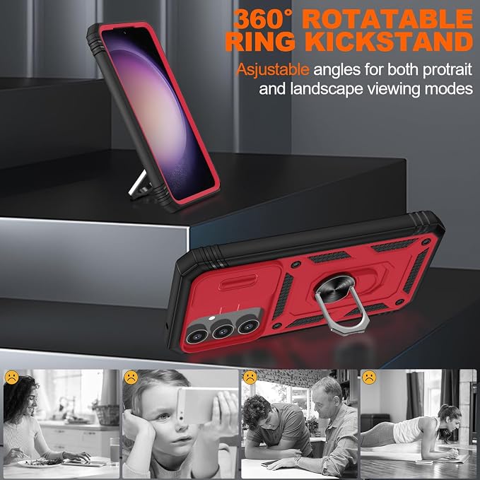Gritup for Samsung Galaxy S23 FE Case with 2PCS Screen Protector, Build in 360° Rotating Ring Kickstand, Military Grade Protective Case for S23 FE Phone, Red - Image 8