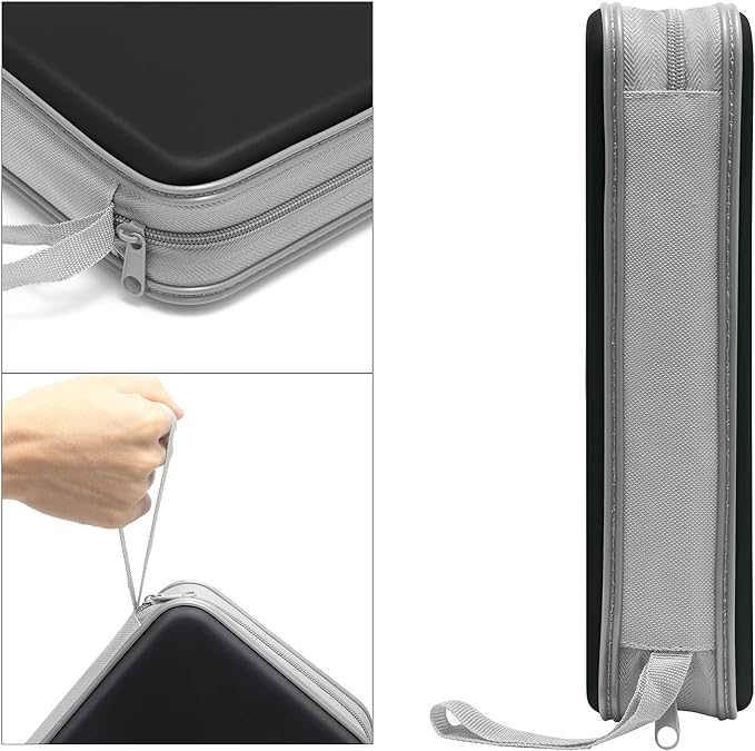 Siveit CD Case, 80 Capacity Hard Plastic DVD Case Portable Zipper CD/DVD Wallet Holder Storage Disc Binder Album Bag for Car Home Travel(Black) - Image 3