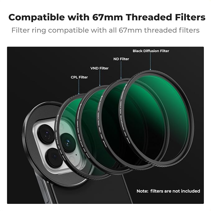 K&F CONCEPT 6.1 inch Magnetic Lens Filter Mount Adapter | Compatible with iPhone and 67mm Threaded Filters, Compatible with 17/16/15/14/13/12, 16/15/14/13/12 Pro, FA201 - Image 5