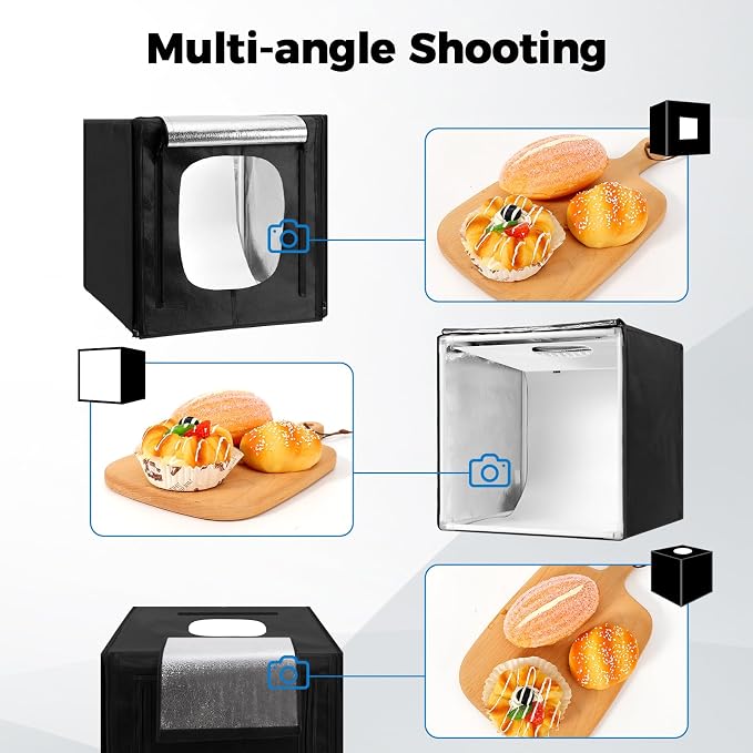 Photo Light Box, Portable 12/16/20/24/32 Inch Photo Studio Light Box, Shooting Tent Kit with 243 Light Beads and 6 Color Backdrops.Lightbox with 3 Stepless Dimming Light Boards for Product Photography - Image 2