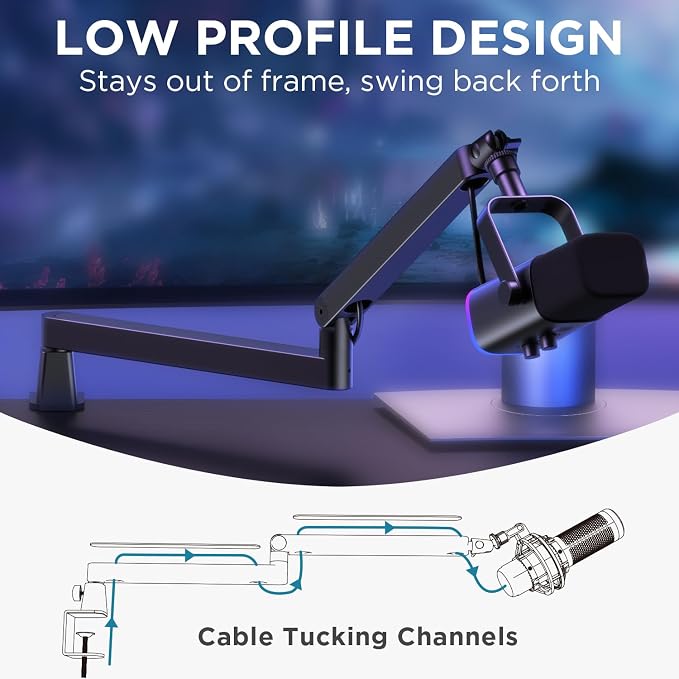 InnoGear Low Profile Mic Arm Boom Arm Microphone Stand Desk Mount, Black | for Fifine AM8 K669B Elgato Blue Yeti Shure SM58 SM7B, 3.3lb Weight Capacity, Vibration Resistant, Adjustable Angle - Image 3