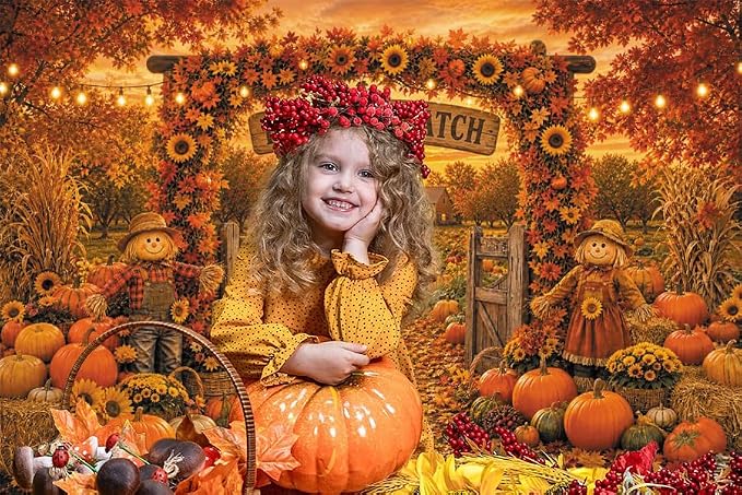 Fall Pumpkin Patch Backdrop 12x8ft Thanksgiving Autumn Harvest Scarecrow Sunflower Photography Background Fall Pumpkin Leaves Theme Baby Shower Party Decorations Photo Booth Props Vinyl - Image 5