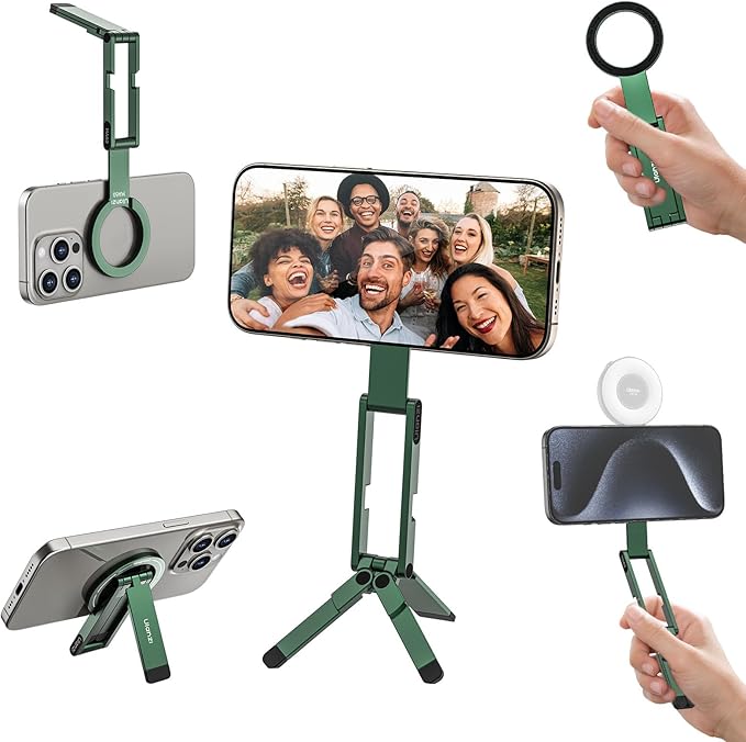 ULANZI MA60 Phone Tripod for Magsafe, Aluminium Mini Phone Stand Green | Pocket Size Cell Phone Stand, Foldable Selfie Stick for iPhone, Strong Magnet Quick Mount for iPhone 16 15 14 13 12 by ulanzi