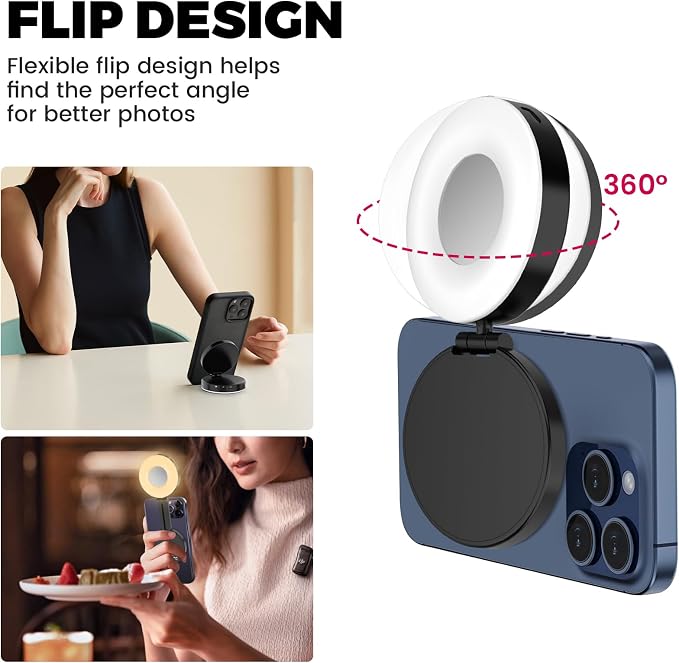 Magnetic Selfie Light, Phone Selfie Ring Light Compatible with iPhone Magsafe, 3-in-1 Magnetic Beauty Selfie Light for Phones with Mirror for Selfies/Photography/TikTok/Zoom Calls/Video Conference - Image 3