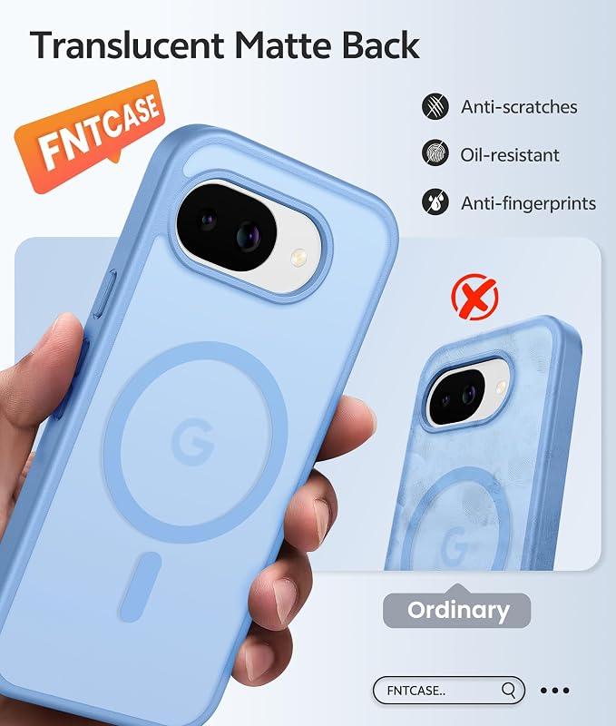FNTCASE for Google Pixel 10a Case, Fit for Magsafe, with Screen Protector | Translucent Matte Magnetic Back, 14FT Military Grade Drop Protection, Slim Shockproof Protective Phone Cover, Light Blue - Image 6