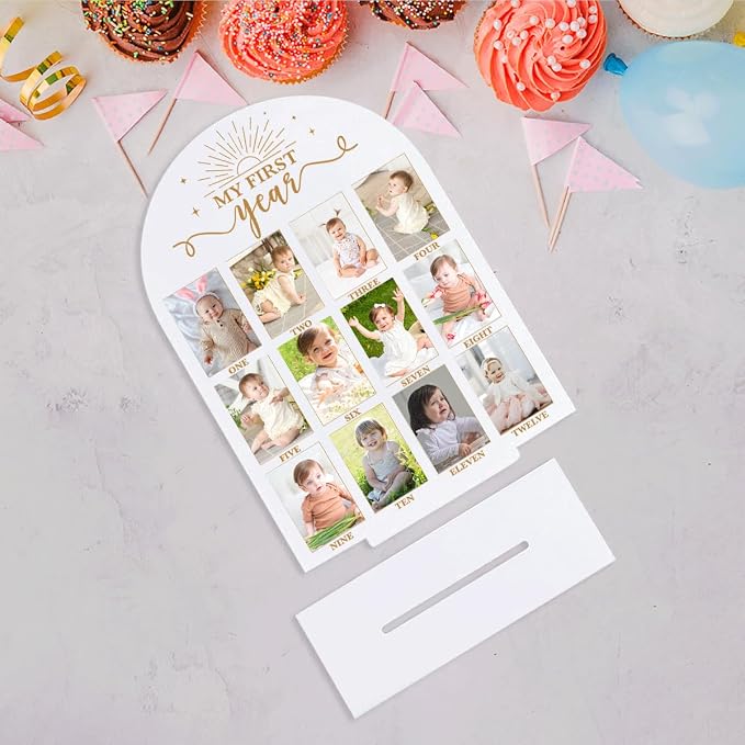My First Year Photo Board Baby Milestone Signs One Year of Baby Photo Board, Best Babies Keepsake 10x14 Inches Acrylic Sign Decor Fits 2" x 3" Photo A05 - Image 6