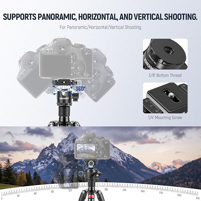 NEEWER Portable Travel Mini Tabletop Tripod, Aluminum Alloy 20''/ 50cm Desktop Desk Tripod with 360 Degree Ball Head, 1/4" Quick Shoe Plate for DSLR Camera Video Camcorder, Max Load 11 lb/5 kg - Image 5