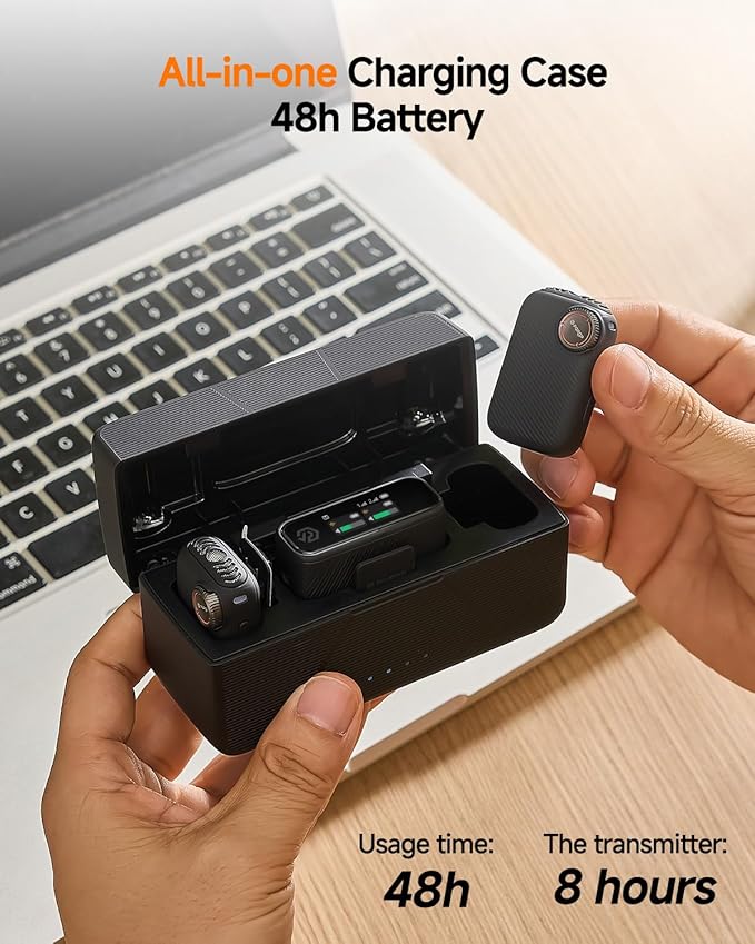 PQRQP S20 Mic (2 TX + 1 RX + Charging Case), Mini Microphone for iPhone/Android/Camera, 48kHz/24-bit High Audio, AI Noise Cancelling, 48h Use, 820ft Range, Wireless Microphones for Vlog, Streaming - Image 5