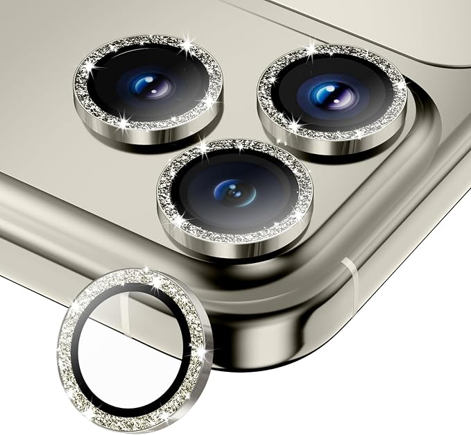 Camera Lens Protector for iPhone 15 Pro Max/15 Pro- Glitter Natural | 9H Tempered Glass, Metal Individual Camera Cover, Accessories, Anti-drop, Case Friendly, HD Clear, Anti-Scratch by WumigooProducts
