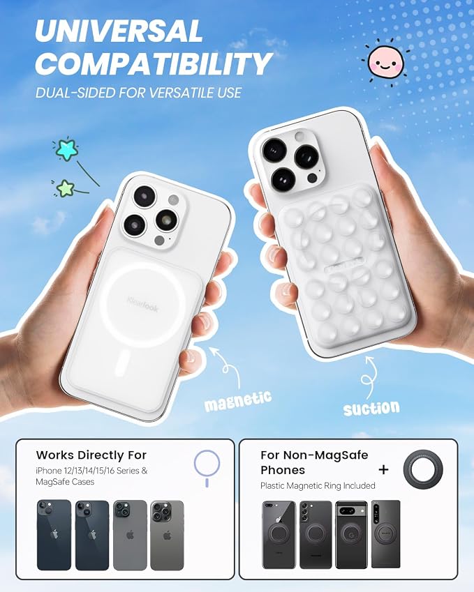 Klearlook 2PCS Magnetic Suction Phone Mount for MagSafe Case, Transparent | Sticky Phone Grip Holder for iPhone, Removable Hands-Free Selfie/Video for TikTok Influencers, Women Girl Gift - Image 2