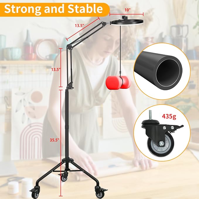 LUXSURE Ring Light Tripod for iPhone,Ring Light with Stand and Phone Holder,LED Overhead Camera Mount with Casters,Phone Tripod with Light and Remote for Video Recor - Image 5