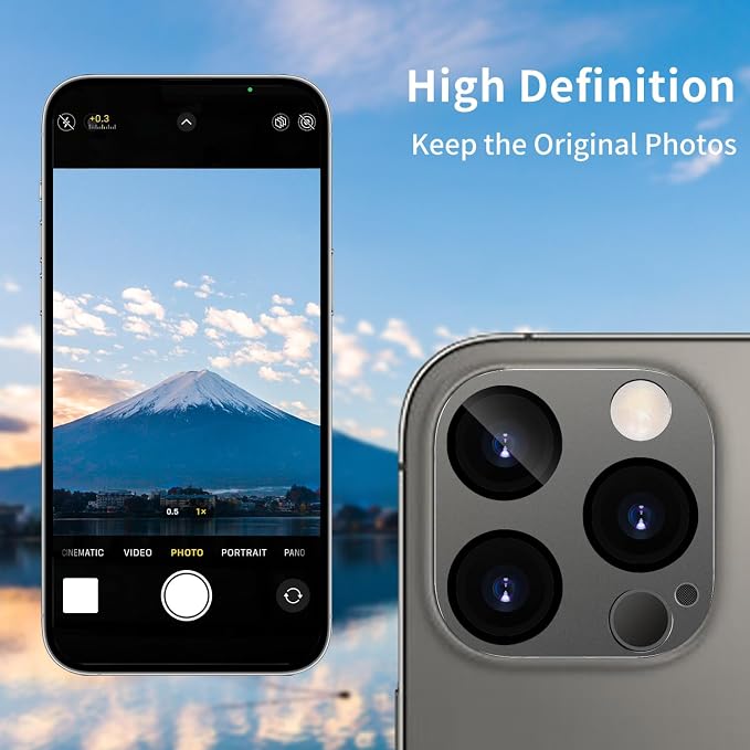 Camera Lens Protector for iPhone 14 Pro/iPhone 14 Pro Max Metal Camera Cover Film, 9H Tempered Glass, Anti-Scratch, Case Friendly - Black - Image 3