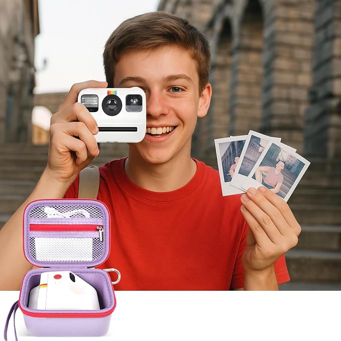 ANKHOH Case for Polaroid Go Gen 2/3, for Polaroid Go 9035/9071/9070 | PU shell with padded interior and removable wrist strap stores film, photos and cables, Case Only - Image 8