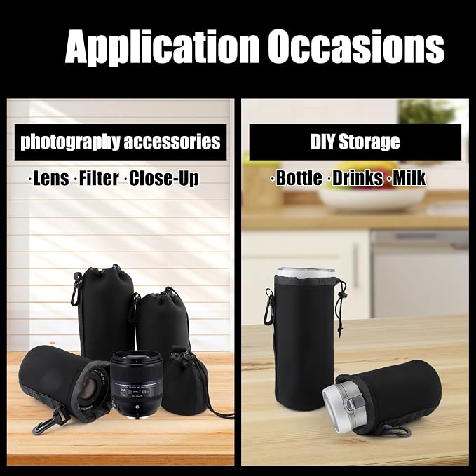 4pcs Camera Lens Bag,4 Sizes Protective Camera Lens Pouch Set with Drawstring Design,Soft Plush Neoprene Bag,Compatible with Canon, Nikon, Sony, Pentax, Olympus (Small, Medium, Large, X Large) - Image 6