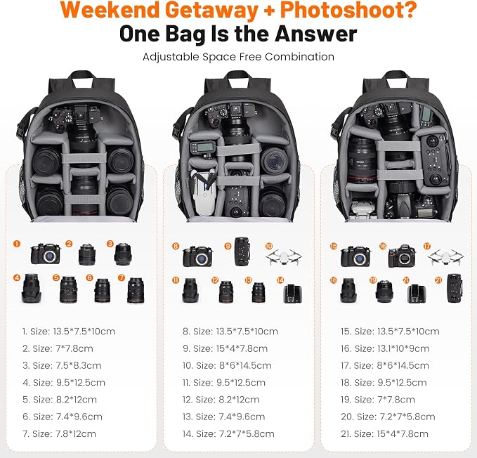 Cwatcun Camera Backpack Bag Water-resistant DSLR SLR for Canon/Nikon/Sony | Professional for SLR DSLR Mirrorless Camera Bag Case And Lens And1DSLR body+3-5 lenses+flash+tripod+14" iPad. - Image 3