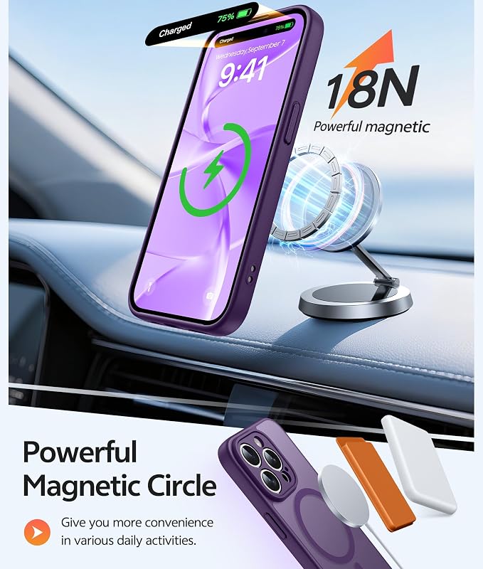 FNTCASE for iPhone 15 Pro Max Case, Fit for Magsafe, Glass Screen Protector | Full Camera Protection, Translucent Matte, 14FT Military Grade Drop Proof, Shockproof Protective Phone Cover, Purple - Image 3