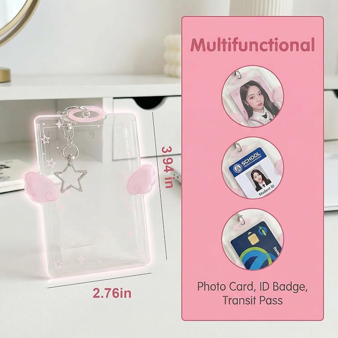 Photo Card Holder Keychain Cute Display Stand Acrylic Wing Clear Cards Holders Photocard ID Badge Pendant Credit Bus Accessory Portable Stylish Lightweight Durable - Image 7