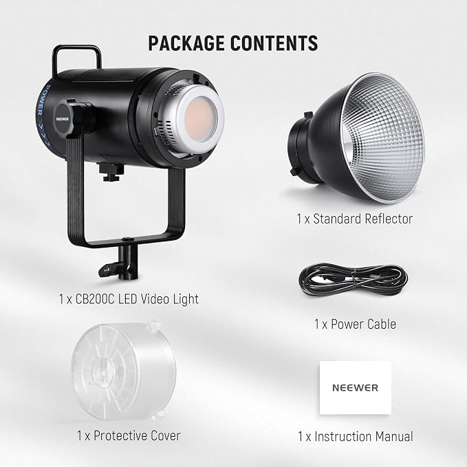 NEEWER CB200C 200W RGBWW COB LED Video Light, APP/2.4G 360° Color 2500K-7500K (Duv±0.0003) 23000lux/m Bowens Metal Shell Silent Continuous Output Lighting TLCI/CRI97+ for Photography Video Recording - Image 9