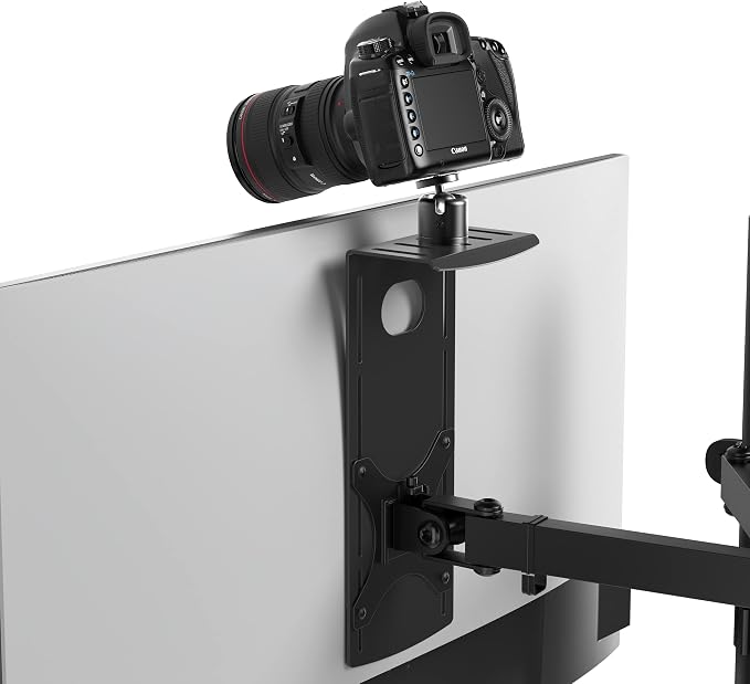 HumanCentric DSLR Monitor Mount Small, Desk Camera Mounting | Light Webcam, Microphone Shelf for Monitor VESA Arm, Replace Clamp Tripods, 100x100mm Patterns, Aluminum, Hardware Included by HumanCentric