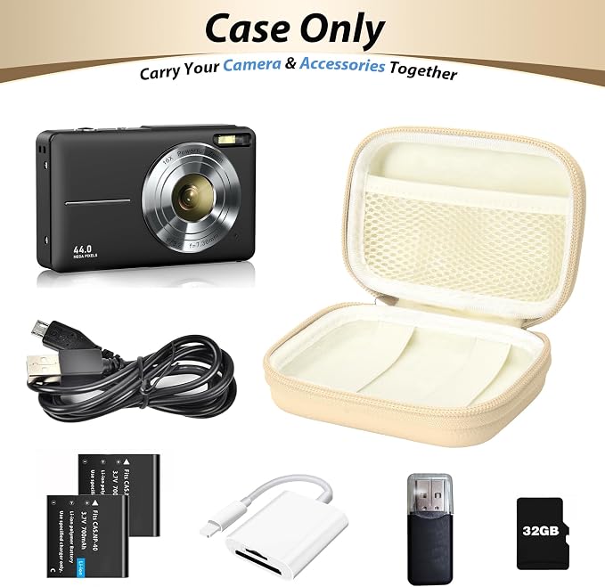Digital Camera Case for KODAK PIXPRO FZ55/FZ45, Case Only,Light Khaki | Fits CAMKORY DC403 and Canon PowerShot ELPH 360 HS Compact Digital Cameras, Small Hard Shell Camera Pouch with Mesh Pocket - Image 4