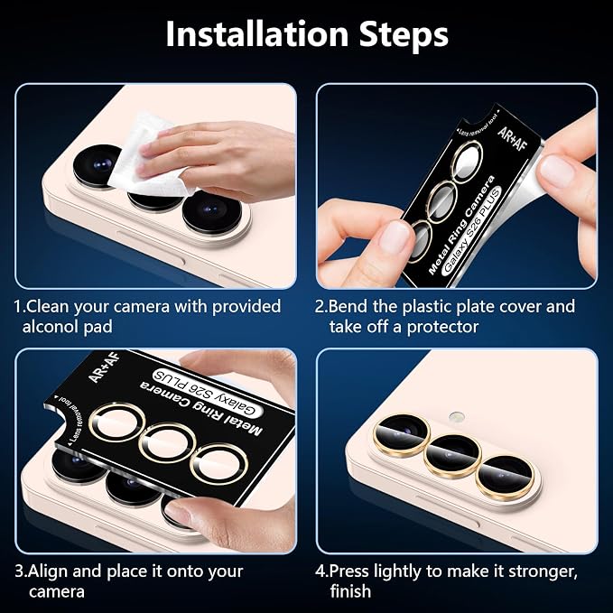 for Samsung Galaxy S26 Plus Camera Lens Protector, Individual Metal Ring Tempered Glass Lens Cover, [Strong Adsorption] Scratch Resistant Ultra-Thin HD Clear Lens Cover, 1 Set-Gold Ring - Image 7