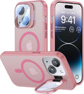 VOFATA for iPhone 15 Case with Camera Cover Stand [Built-in 9H Camera Lens Protector][Fit for Magsafe] Military Grade Shockproof Translucent Matte Magnetic Phone Case 6.1", Pink by VOFATA