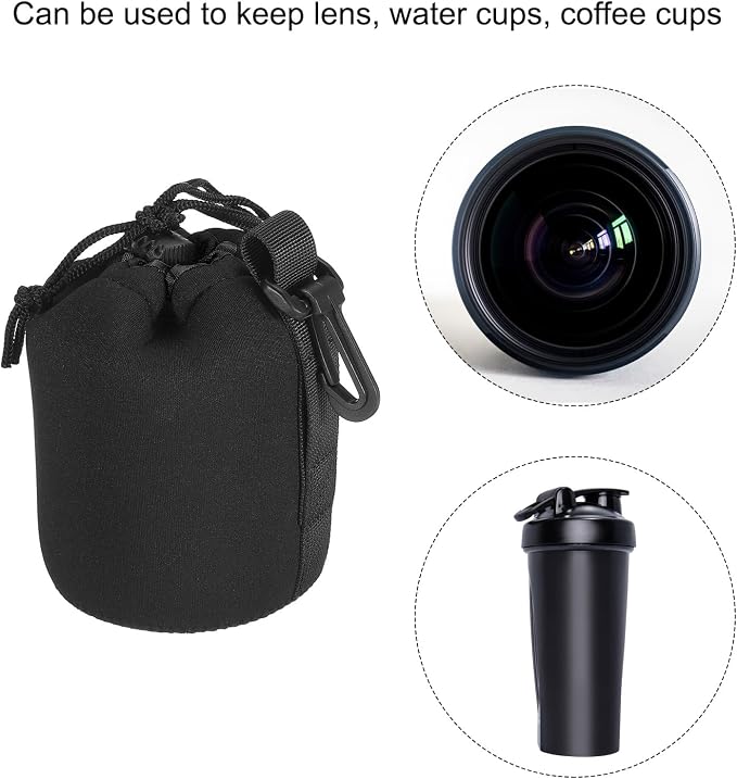 PATIKIL Camera Lens Bag, 2 Pcs 3.3" IDx5.5 H Drawstring Lens Pouch with Thick Protective Neoprene, Lens Case for DSLR Camera Lens, Water Coffee Cups Black - Image 6