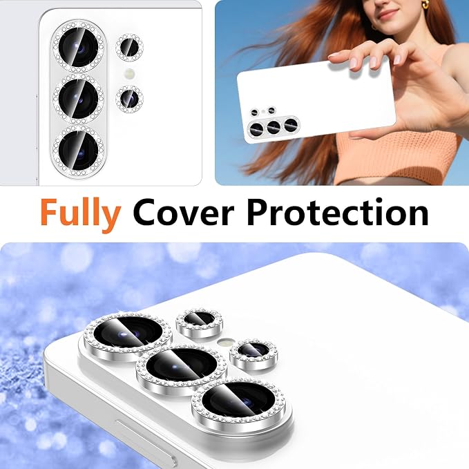 for Samsung Galaxy S26 Ultra Camera Lens Protector, Individual Metal Ring Tempered Glass Lens Cover, [Strong Adsorption] Scratch Resistant Ultra-Thin HD Clear Lens Cover, 1 Set-Slivery Diamond - Image 8