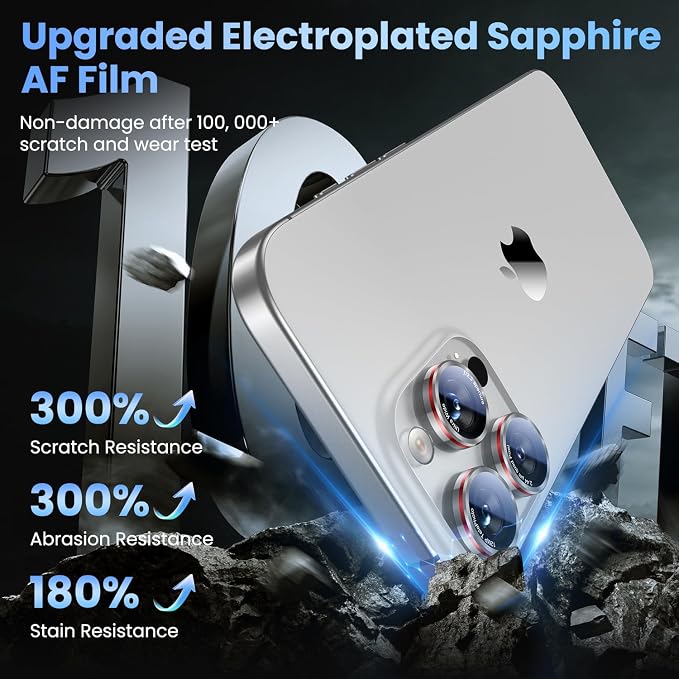 Uyiton for iPhone 13 Pro Max/13 Pro Camera Lens Protector | Unique Lines Text Design, Case-Friendly, Military-Grade Sapphire Glass Metal Camera Cover, Easy to Install, Silver+Red - Image 4