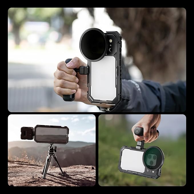 NEEWER Phone Cage Compatible with iPhone 17 Pro, Quick Release Video Rig Stabilizer Accessories with 67mm Filter Ring, 17mm Lens Backplate, T Mount Adapter, 4X Camera Control Cap, PA143 (Black) - Image 7