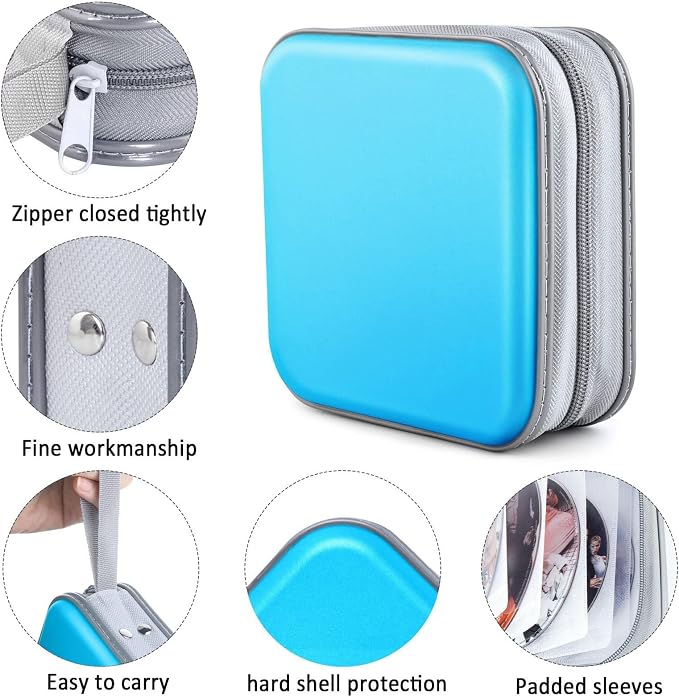 CD/DVD Case Wallet, 48 Capacity, Sky Blue, Plastic, Portable Storage Organizer | Zipper‑DVD Organizer, Scratch‑Resistant Sleeves Shield Discs From Dust & Damp; Stores Music, Video, Gaming & Blu‑ray Discs - Image 2