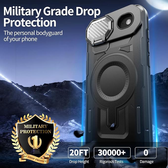 Camera Stand Case for iPhone 17 Air, [Compatible with MagSafe] [Lens Cover] 2025 Version Military Grade Protective Soft Case for iPhone 17 Air 6.5 inch Men Women, Black - Image 4