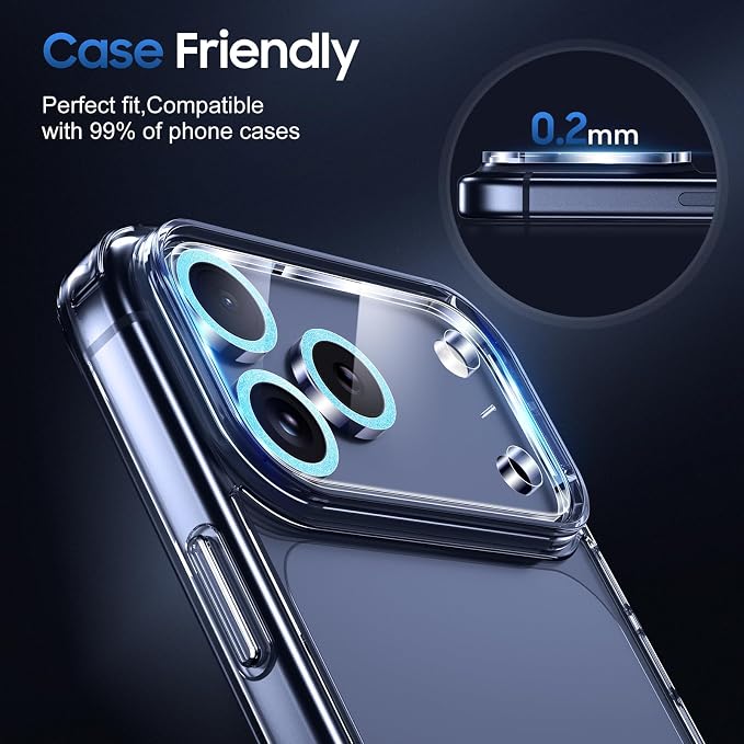 UniqueMe for iPhone 17 Pro Max Camera Lens Protector Glitter Light Blue | 3 Pack,Drop Protection, Case Friendly, 9H Tempered Glass, Camera Cover Screen, Update New Version - Image 6