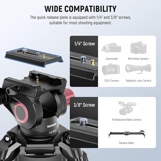 NEEWER 79"/2m Video Camera Tripod with Fluid Head, One Step Quick Release Aluminum Heavy Duty Tripod Stand with QR Plate Compatible with Canon Nikon Sony DSLR Camera Camcorder, Max Load 17.6lb, LL38 - Image 6