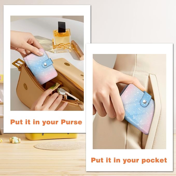 Fintie Mini Photos Album Book for 2x3 Inch Films - 52 Pockets Small Albums | For Fujifilm Instax Mini, Polaroid Hi-Print Pictures, Portable Kpop Photocard Holder, Travel Memory Book, Glitter Blue/Pink - Image 7