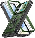 Gritup Fit for Samsung Galaxy S25 Case with Screen Protector*2, Build in 360° Rotating Ring Kickstand, Military Grade Protective Cover for S25 Phone, Green+Black by Gritup