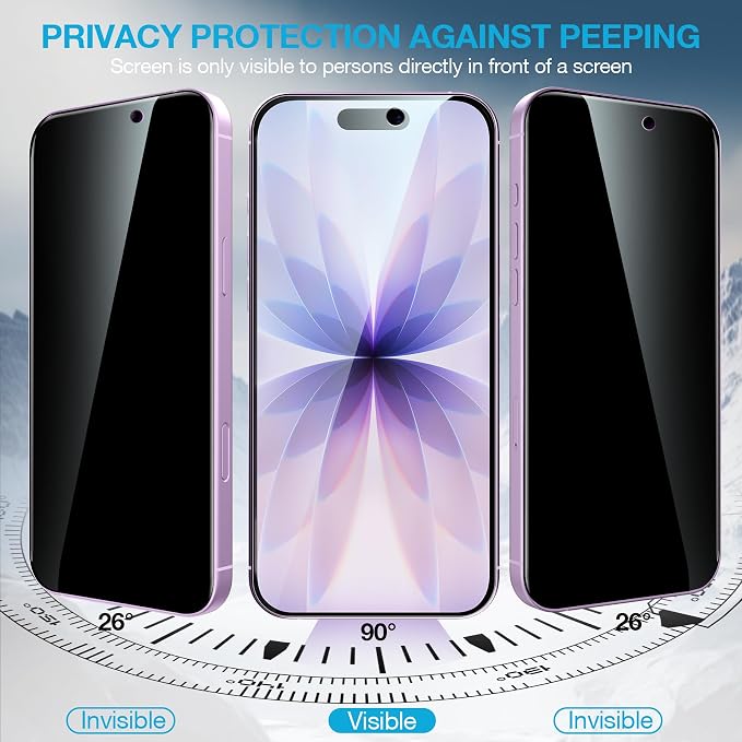 Fotbor [3+3 Pack Privacy Screen Protector for iPhone 17, 26° Anti-Spy & Blue Light Filter Tempered Glass with 3 Camera Lens Protectors, 3X Reinforced, Easy Alignment - Image 2