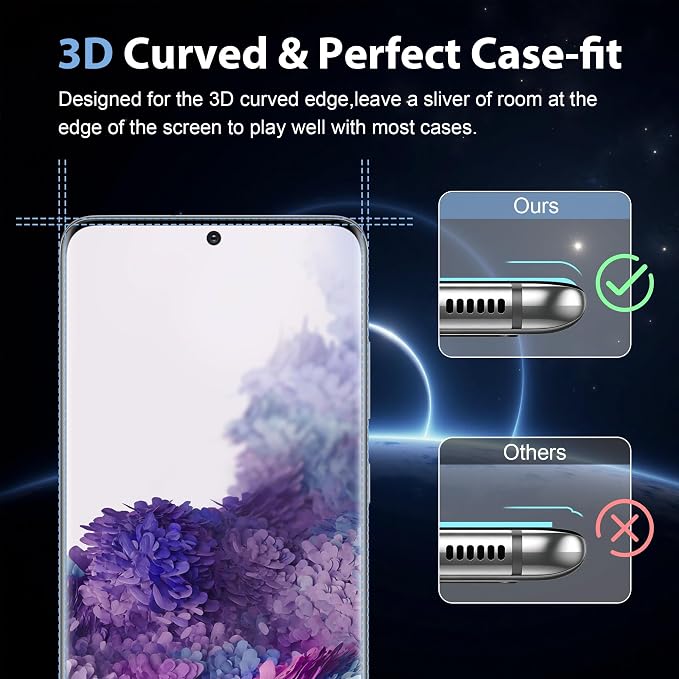 3 Pack for Samsung Galaxy S20 Screen Protector | Ultrasonic Fingerprint Unlocking, 9H Hardness Tempered Glass, 3D Curved Full Coverage, Anti-Scratch, Case Friendly, HD Clear - Image 4