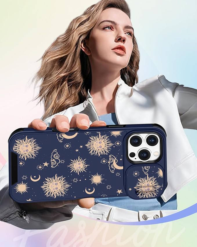 Buleens for iPhone 16 Pro Case 6.3 Inch - with Ring Stand & Camera Cover Aesthetic Cute Designed for Women Girls Girly Kawaii Sun Moon Stars Unique Phone Case for iPhone 16 Pro Compatible with Magsafe - Image 6