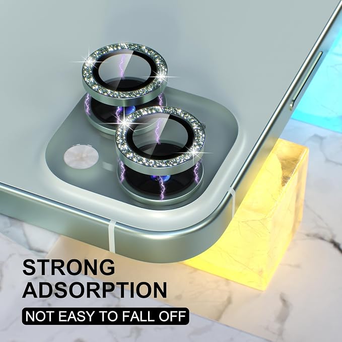 Choiche for iPhone 15/15 Plus Camera Lens Protector Bling, Glitter-Green | Ultra HD, 9H Tempered Glass Camera Cover Screen Protector Metal Individual Ring Decoration Accessories, 2-Lens, 6.1/6.7-inch - Image 6