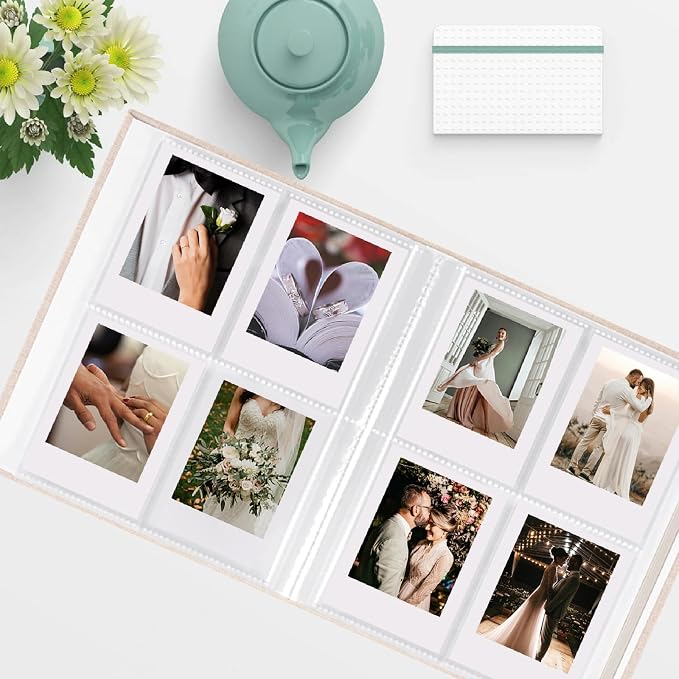 Fujifilm Photo Album, Mini Instant Film Photo Album, 208 Photos Pictures Book 2x3 Inch, Linen Hardcover Polaroid Book for Polaroid Instant Camera, Travel Family Anniversary Baby Vacations Beige 1 Pack - Image 3
