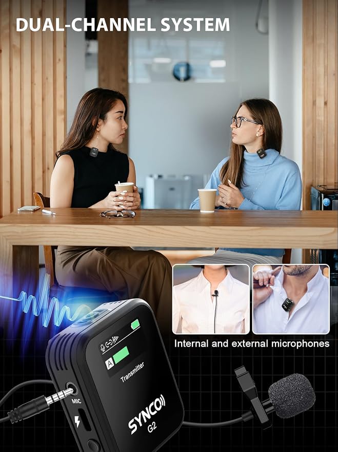 SYNCO G2(A2) Wireless Lavalier Microphone for Camera Phone Camcorder | 48KHz 24Bit Camera Mic for Podcast Streaming Interview Vlogging YouTube Video, 656ft Lav Mic with Upgraded Safety Channel - Image 2