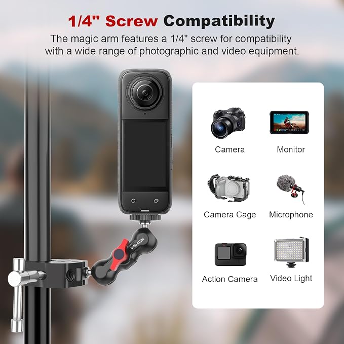 Camera Clamp Mount with Dual Ballhead Magic Arm, Aluminum Camera Mount Super Clamp Kit for DSLR Action Camera/Phone/Monitor/LED Light/Microphone, for Desk/Tripod/Tube/Crossbar (SY001) - Image 3